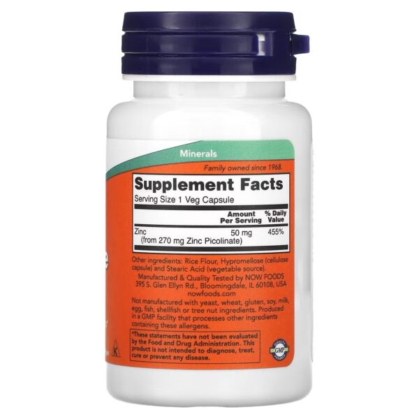 NOW Foods Zinc Picolinate 50mg - Image 2